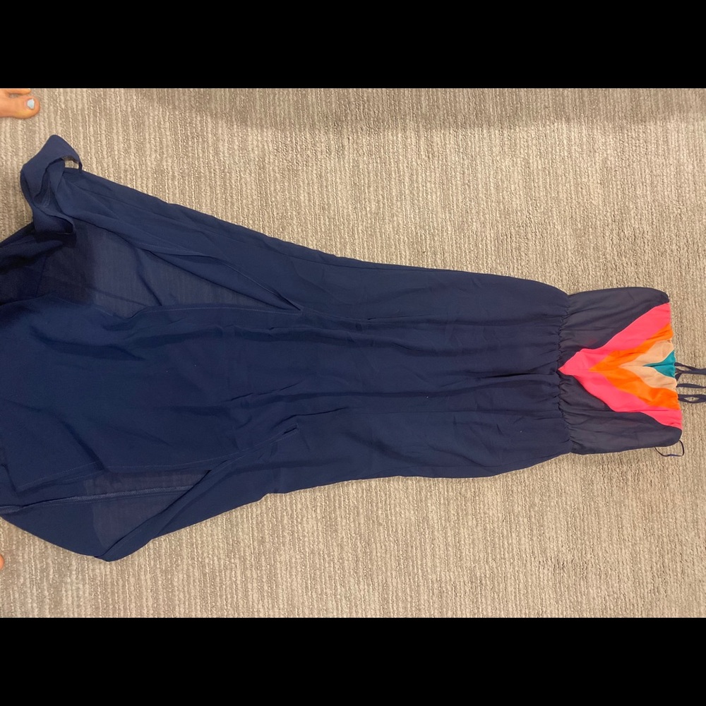 Strapless/tie neck geometric maxi dress